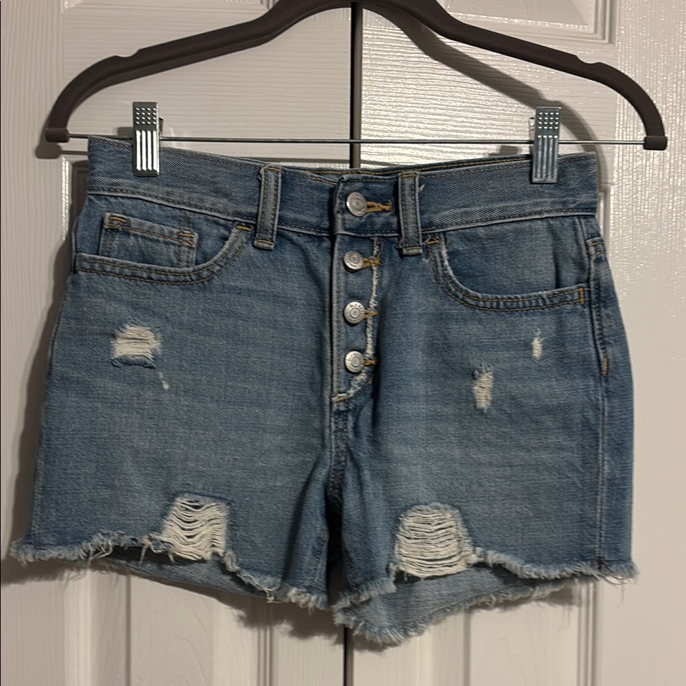 Old Navy button fly Distressed Blue Denim Shorts size kids 12 NWOT